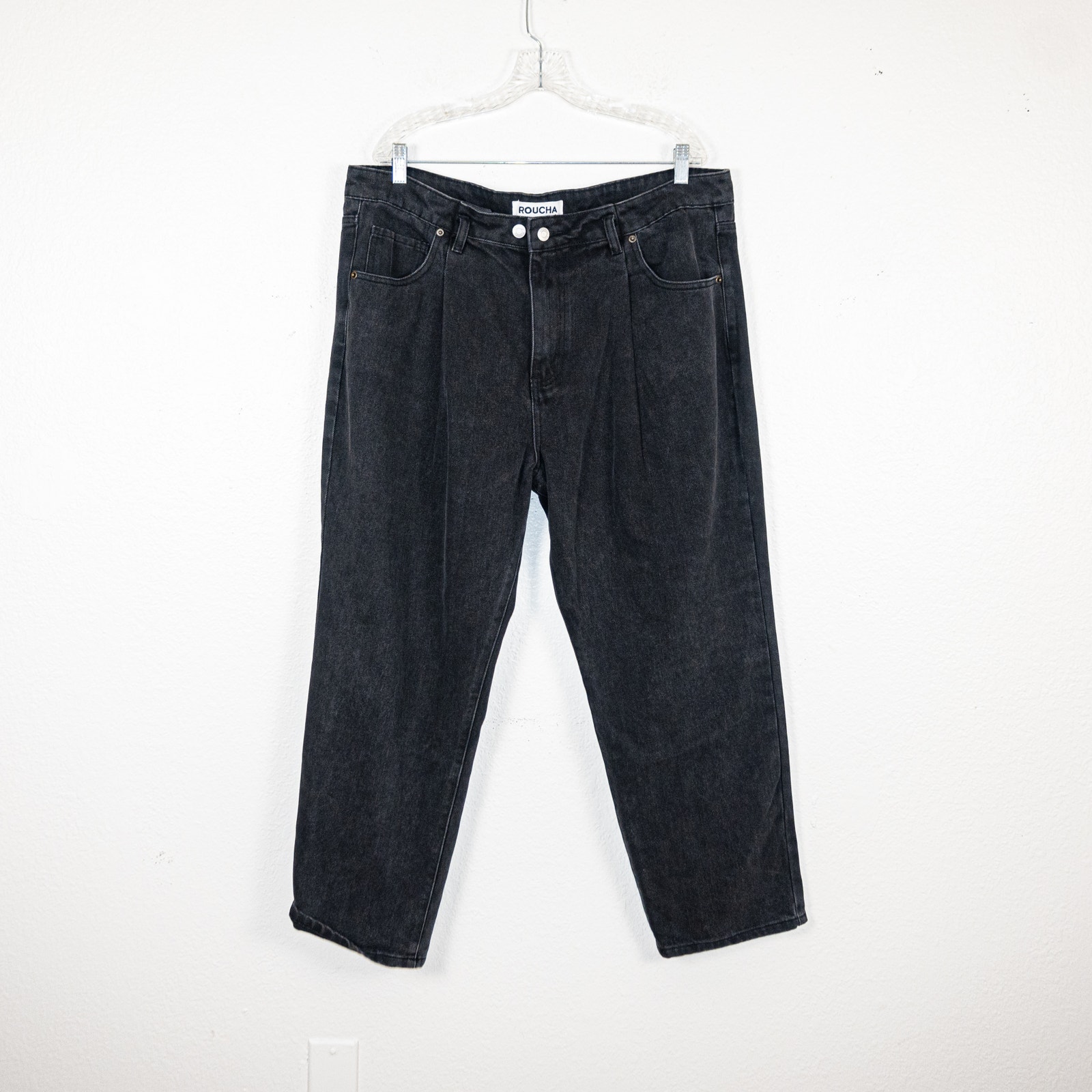 Roucha Dada Denim Pleated 5 Pocket Jeans Washed Black Size D / Xl